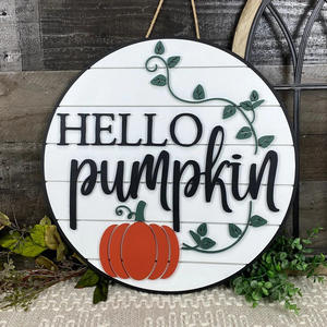 木製パッチワーク装飾塗装ピーチ新年クリスマスハロウィーン吊りドアプレートガーランド - Product Image 2