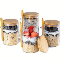 Ensemble de contenants en verre pour le petit-déjeuner de 18 oz avec couvercles et cuillères pour la préparation des repas, le stockage des aliments, l'utilisation en cuisine