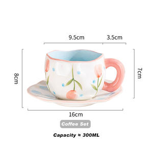 ชุดแก้วกาแฟและจานเซรามิกรูปดอกไม้แก้วน่ารักรูปทรงหยิกด้วยมือแบบไม่สม่ำเสมอดีไซน์สุดสร้างสรรค์ - Product Image 3