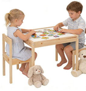 Set Tavolo e Sedie per Bambini in Legno Massello Minimalista, Ideale per Disegnare, Scrivere e Giocare - Product Image 4