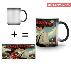 Mug d'entreprise pour clients professionnels, 11 oz, en céramique noire givrée, sensible à la chaleur, tasse cadeau vierge - Product Image 4