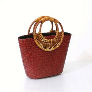 Nuevo Bolso de Paja Retro para Viaje y Playa, Hecho a Mano, para Mujer, con Asa de Madera - Product Image 3