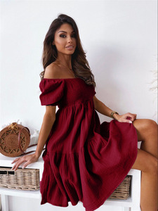Vestido Midi de Verano con Hombros Descubiertos y Manga Corta, <span class=keywords><strong>Ropa</strong></span> Elegante para Mujer, Vestido Casual Sólido sin Espalda con Estampado Floral para la Playa - Product Image 6