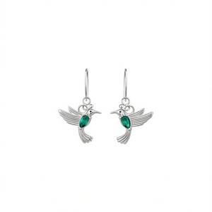 Boucles d'oreilles pendantes en argent tibétain avec pierre d'émeraude sertie pour femme, cadeau romantique, bijoux - Product Image 1
