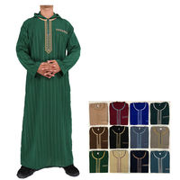 Thobe Homme Musulman Traditionnel du Maroc à Manches Longues, Modèle à Capuche Disponible en 12 Couleurs