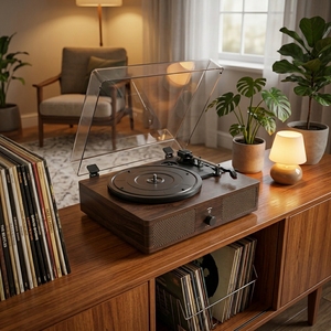 Tourne-disque classique antique brun foncé avec Bluetooth sans fil pour les amateurs de musique, cadeau, 3 vitesses, **lecteur de disques vinyles** - Product Image 3