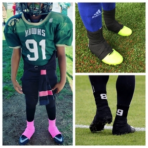 PURE Custom Pink Ribbon Cleat Covers Spats Plus Size Color en blanco Cleat Covers Custom Cleat Covers para fútbol <span class=keywords><strong>Hockey</strong></span> - Product Image 6