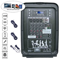 Combo Mezclador Amplificado de Audio Profesional de 800 W y 4 Canales con Set de Karaoke Inalámbrico de 2x8", Sistema de Altavoces PA, FM/Micrófono, Bocina Parlante