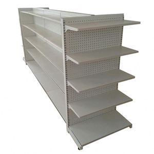 Scaffale Gondola Monofacciale Metallico Verniciato a Polvere per Supermercati, Pannello Forato, Portautensili, Capacità 150kg, Marca ENSURE - Product Image 1