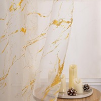 Rideaux Transparents en Tulle Polyester JA Blanc Marbré avec Imprimé Abstrait Doré Métallisé pour Salon et Chambre Moderne