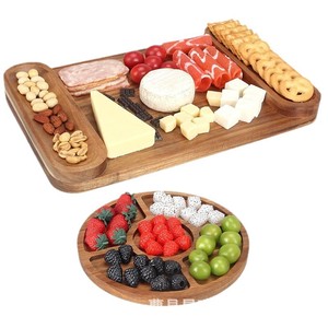 Acacia Wood <b>Tray</b> Set Cheese Board Divided Serving Platter For Party <b>Snacks</b> And Desserts Natural Color - Product Image 5