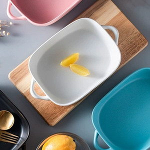 Bandeja para hornear de cerámica mate nórdica LEXI, rectangular, con doble asa, juego de recipientes para hornear en horno para <span class=keywords><strong>pan</strong></span> y pasteles - Product Image 2