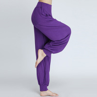 Pantalon Harem Décontracté d'Été pour Femme GH en Modal Uni, Doux et Extensible, Idéal pour le Yoga et la Danse du Ventre, Taille Élastique, Fermeture Devant Plate