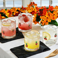 Schattig fruitprint glazen tumbler, aardbei-kersenpatroon, kort drinkglas voor sap, cocktails, huishoudelijk gebruik