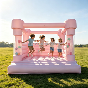 Château gonflable <span class=keywords><strong>rose</strong></span> et blanc en PVC pour enfants, idéal pour les fêtes, événements, location de châteaux gonflables, maison de rebond pour enfants à louer - Product Image 1