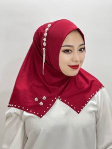 通気性のある象眼細工の真珠イスラム教徒のスカーフ無地インスタントヒジャブアラブ女性優雅なモーダルヒジャブ卸売イスラム教徒のヒジャブサプライヤー - Product Image 3