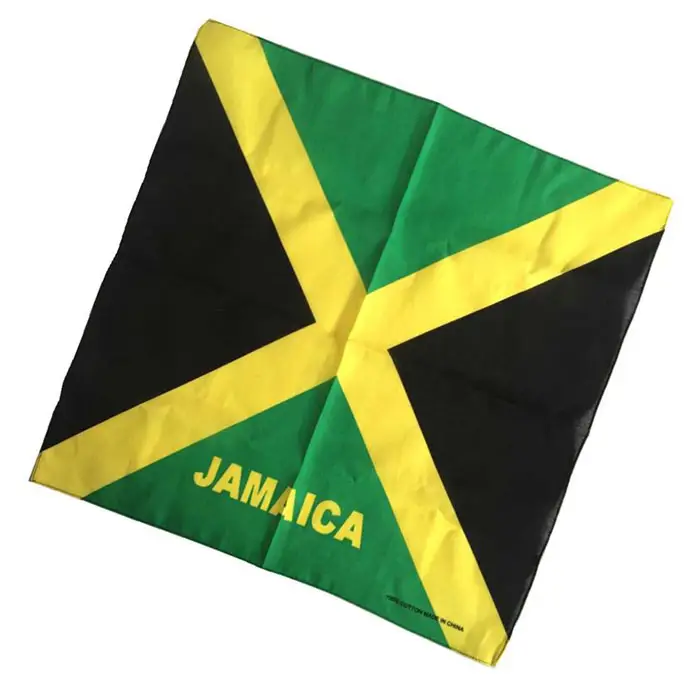 Pañuelo de algodón orgánico con logotipo personalizado, OEM, 55x55cm, cuadrado, 100%, bandera de Jamaica