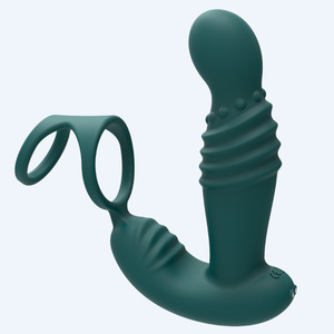 Nouveau style de plug anal vibrant télescopique étanche à double anneau avec télécommande sans fil et anneau pénien pour massage de la prostate - Product Image 2