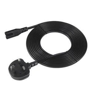 BSI listé 1.8M/6 pieds fusionné 3A 5A 250 volts cordon UK 2 broches AC C7 connecteur IEC prise en cuivre avec Figure 8 câble d'alimentation