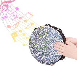 Tambor de mano de pandereta radiante de madera de 10 pulgadas con jingles de doble fila tambor reflectante brillante - Product Image 2