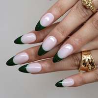 Ongles à presser en acrylique vert foncé minimalistes haut de gamme, personnalisables, vente en gros, forme amande fine et souple, matériau pour ongles