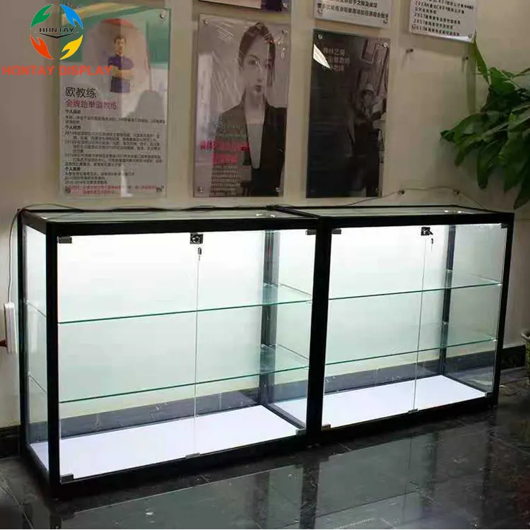 Mostrador de vidro para loja de fumo, conjunto quadrado com exibição de vidro moderno para uso em loja de fumo