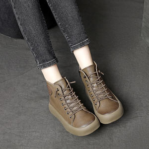 2022 printemps et automne nouveau pour Martin bottes Litchi Grain peau de vache couleur unie rétro bas fermeture éclair latérale Style ethnique bottine - Product Image 3