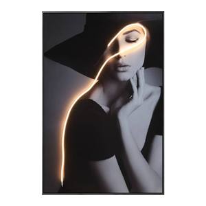 Art mural moderne avec bande lumineuse LED, portrait de femme sexy, noir et blanc, impressions décoratives en cristal, peinture murale pour salon - Product Image 5