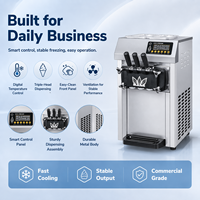 Machine à glace molle commerciale 3 saveurs 16-18L/H, modèle de comptoir en acier inoxydable 1200W avec nettoyage à une touche ZM-168