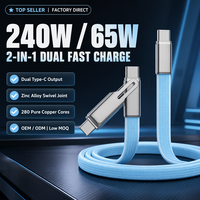 Kabel Pengisian Cepat 2-in-1 Tipe-C 240W Anti-Selip Pola Gigi Konduktor Tembaga Murni Berlapis Silikon untuk Ponsel/Tablet