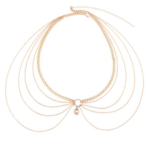 Cadena corporal geométrica de varias capas con diamantes de imitación para mujer, joyería de moda para fiestas, color oro champán - Product Image 4