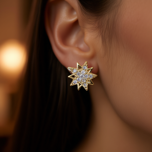 Pendientes de estrella chapados en oro con circonita redonda engastada para mujer, joyería de moda para fiestas. - Product Image 2