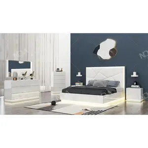 NOVA New Wholesale Modern Bedroom Furniture Suite All-White Color Complete Bed Group Bed Room Sets With Leather Hea