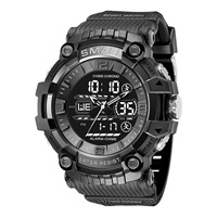 Jam Tangan Sport SMAEL 8089 Big Head Dual Time Analog LED Alarm Luminous 50 Bar Tahan Air Quartz Digital Stop Watch Chronograph