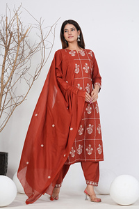 Kurta de Algodón Bordada con Motivos Étnicos para Mujer, con Pantalones y Dupatta, Producto Hecho a Mano al por Mayor, Personalizado - Product Image 4
