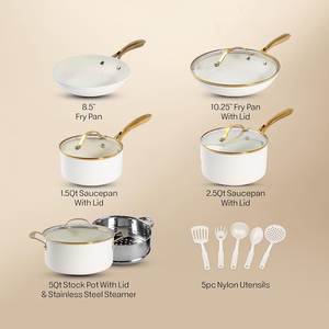 Batterie de cuisine en aluminium avec revêtement antiadhésif en céramique, poignées en acier inoxydable, comprenant poêle, casserole et faitout – Offre Spéciale - Product Image 3