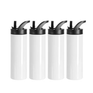 Gobelets de sublimation vierges blancs 20 OZ, bouteilles d'eau sportives fines et droites, tasses avec couvercle portable à bec verseur et paille - Product Image 2