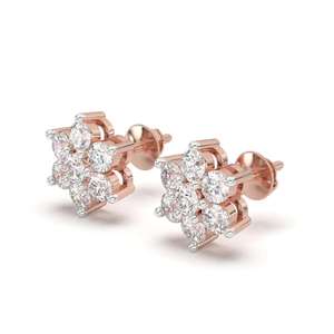 Pendientes de Botón con Diseño de Racimo de Flores con Diamantes Cultivados en Laboratorio VVS, Chapados en Rodio, Aspecto de Oro de 10K/14K/18K, Diseño Moderno para Fiestas y Bodas - Product Image 6