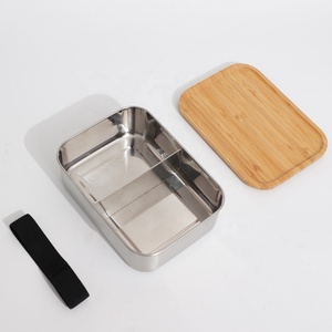 Nicety SUS304 stainless steel lunch box bento bread box 2/3 grid with wooden cover Eco-friendly bamboo lid 18/8 lunch box