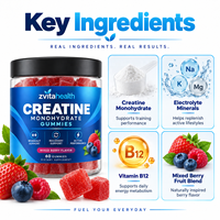 Gummies de créatine à formule personnalisée sous marque privée, sans sucre, véganes, 5000 mg de créatine monohydrate pour le gain musculaire chez l'adulte