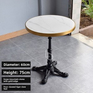 Table d'extérieur minimaliste et moderne avec plateau en dalle de roche à bord doré, personnalisable pour bars, salons de thé, cafés et usage extérieur - Product Image 2