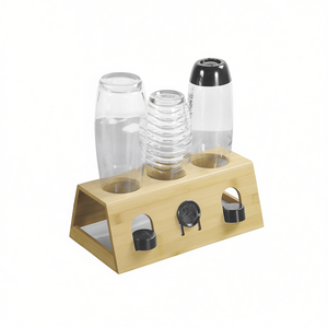 Bottle Holder For 3 Bottles Bamboo Stand With Lid <b>Storage</b> <b>Kitchen</b> Organization - Product Image 2