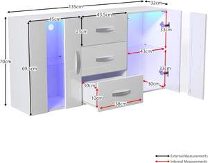<span class=keywords><strong>Aparador</strong></span> Moderno de 2 Puertas y 3 Cajones con Panel de Madera LED, Gran Capacidad, Luces RGB Blancas, Acabado <span class=keywords><strong>Mate</strong></span>, Ecológico para Sala de Estar - Product Image 2