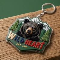 Porte-clés en plastique acrylique personnalisé, en gros, mignon, en peluche, de luxe, avec logo de créateur, breloque de sac en forme d'ours