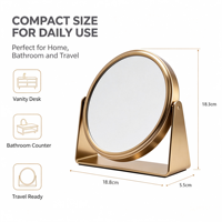 Personalized Customizable Dual Sided Stainless Steel Silver Finish Desktop Cosmetic Magnifying Mirror 360 Swivel Rotatable