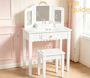 Nouvelle table de maquillage <span class=keywords><strong>en</strong></span> <span class=keywords><strong>bois</strong></span> de luxe pour enfants avec miroir, ensemble de jeu de <span class=keywords><strong>cuisine</strong></span> pour les enfants de 2 à 7 ans, unisexe. QU0004 - Product Image 3