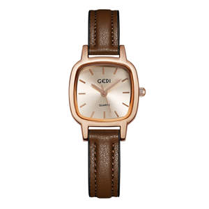 Montre à quartz pour femme, petite, marron, avec bracelet en cuir simple et élégant, étanche, haut de gamme, de niche. - Product Image 4