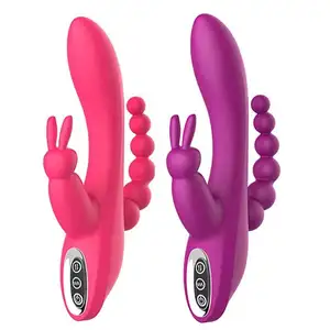 Bestseller G-Punkt Anal Triple Stimulation 12 Funktion Wiederauf ladbarer Kitzler Stimulator Sexy Rabbit Vibrator Dildo Für Frauen