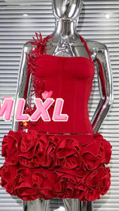 Robe noire européenne 2026, style américain, couleur unie, bustier à bandage 3D floral avec décolleté enveloppant, jupe sculptée pour <span class=keywords><strong>soirée</strong></span> <span class=keywords><strong>de</strong></span> gala - Product Image 4