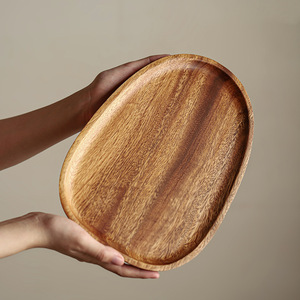 <b>Walnut</b> Wood Serving Tray Egg Shape Solid Color Tea <b>Coffee</b> Snack Plate Hotel Use - Product Image 4